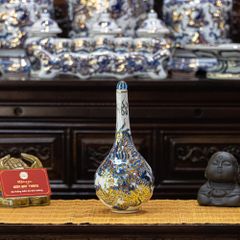 Nậm Rượu Thờ Độc Long Men Lam Nổi Vẽ Vàng Kim