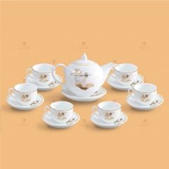 Bộ trà Ngọn lửa sen vàng kẻ chỉ vàng - Mẫu 03