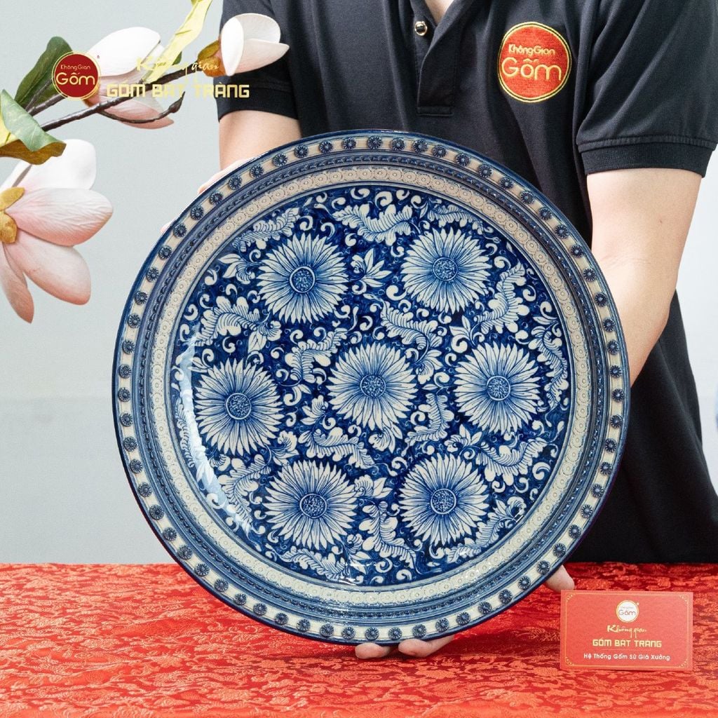Đĩa Trưng Bày Men Xanh Bách Hoa Phú Quý