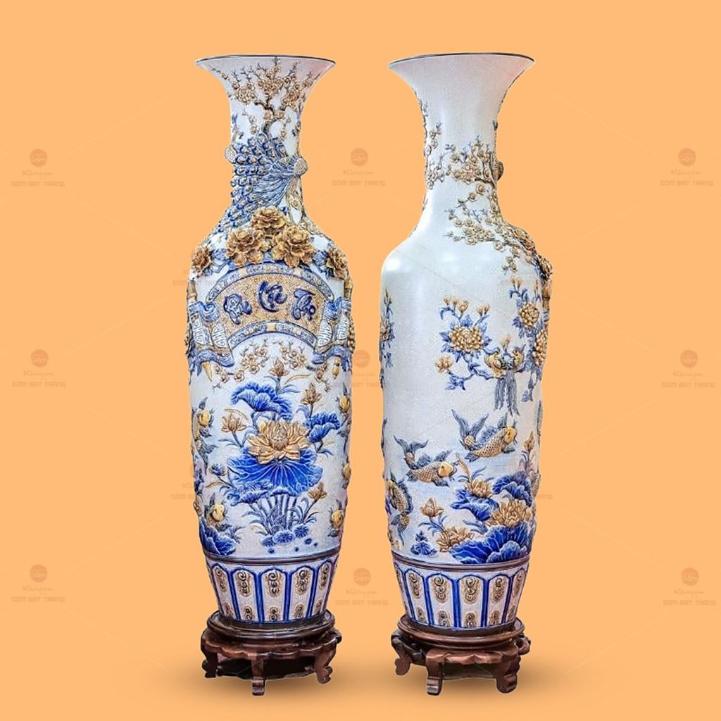 Lộc Bình Phúc Lộc Thọ Men Rạn Đắp Nổi