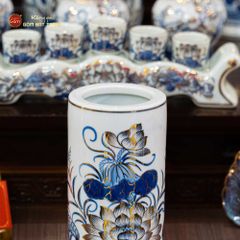 Ống Hương Men Lam Vẽ Vàng Họa Tiết Hoa Sen
