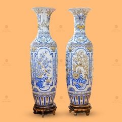 Lộc Bình Tứ Cảnh Men Rạn Đắp Nổi