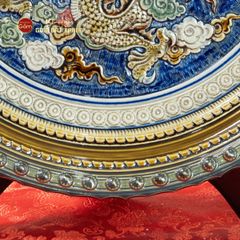 Đĩa Trưng Bày Đắp Nổi Vẽ Màu Cá Chép Hóa Rồng
