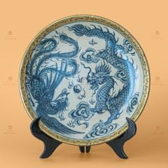 Đĩa Long Phụng Trình Tường Men Rạn Bọc Đồng
