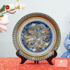 Đĩa Trưng Bày Đắp Nổi Vẽ Màu Cá Chép Hóa Rồng