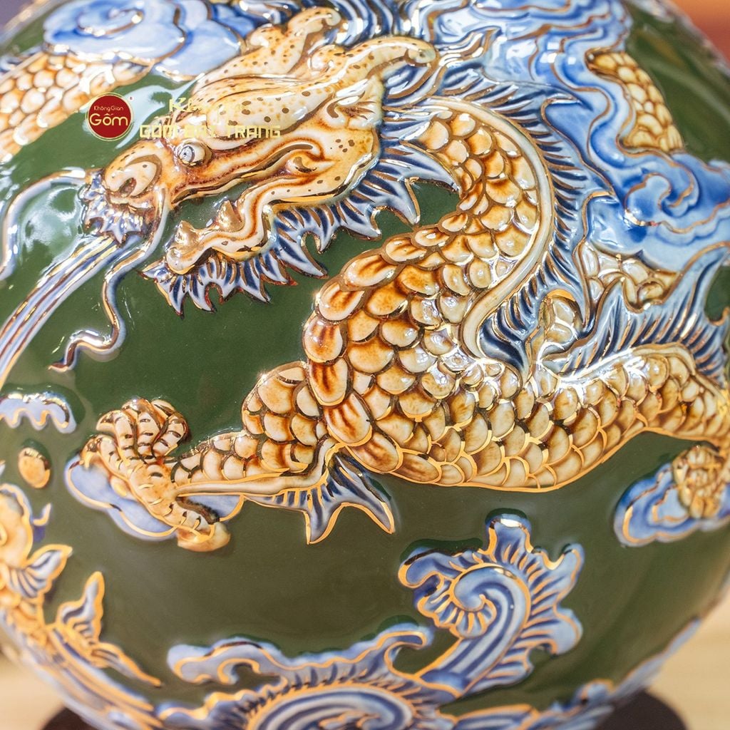 Quả Hút Lộc Cá Chép Hóa Rồng Đắp Nổi Vẽ Vàng