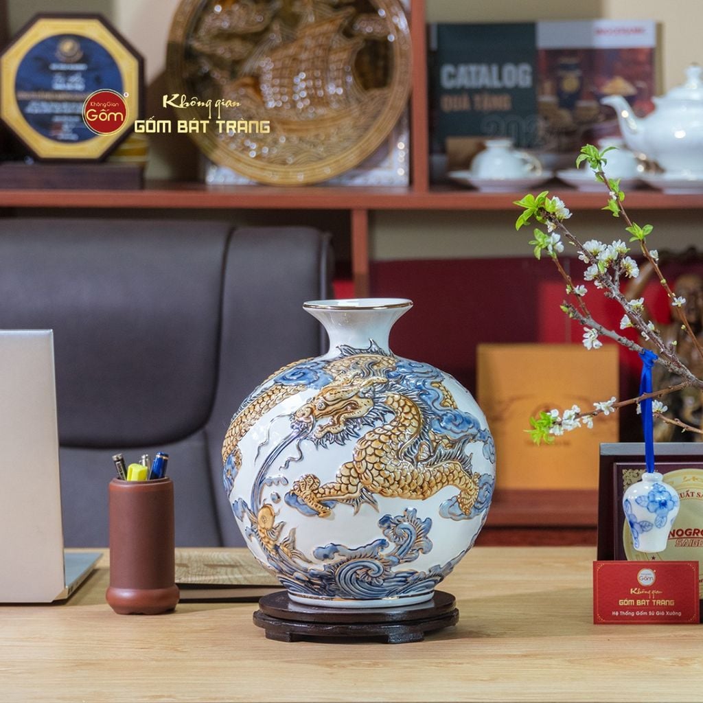 Quả Hút Lộc Cá Chép Hóa Rồng Đắp Nổi Vẽ Vàng