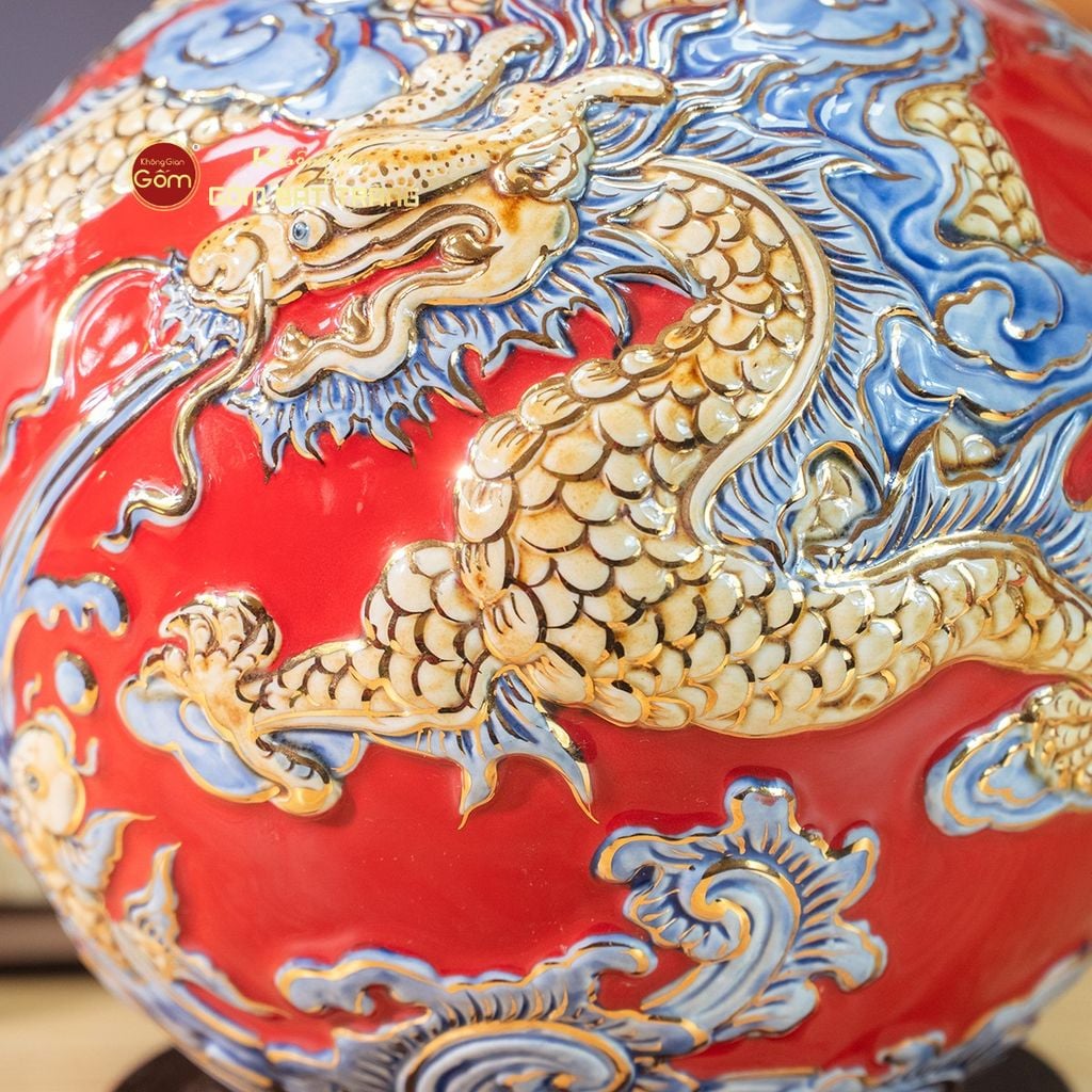 Quả Hút Lộc Cá Chép Hóa Rồng Đắp Nổi Vẽ Vàng