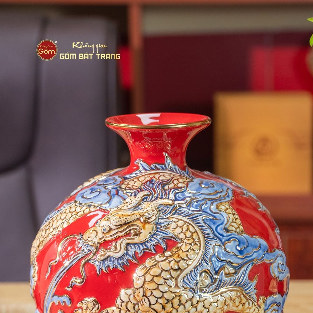 Quả Hút Lộc Cá Chép Hóa Rồng Đắp Nổi Vẽ Vàng