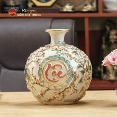 Quả Hút Lộc Men Trắng Rạn Phúc Lộc Thọ Vẽ Vàng