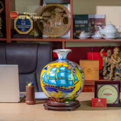 Quả Hút Lộc Nhị Cảnh Men Vàng Thuận Buồm Công Mẫu Đơn Vẽ Vàng