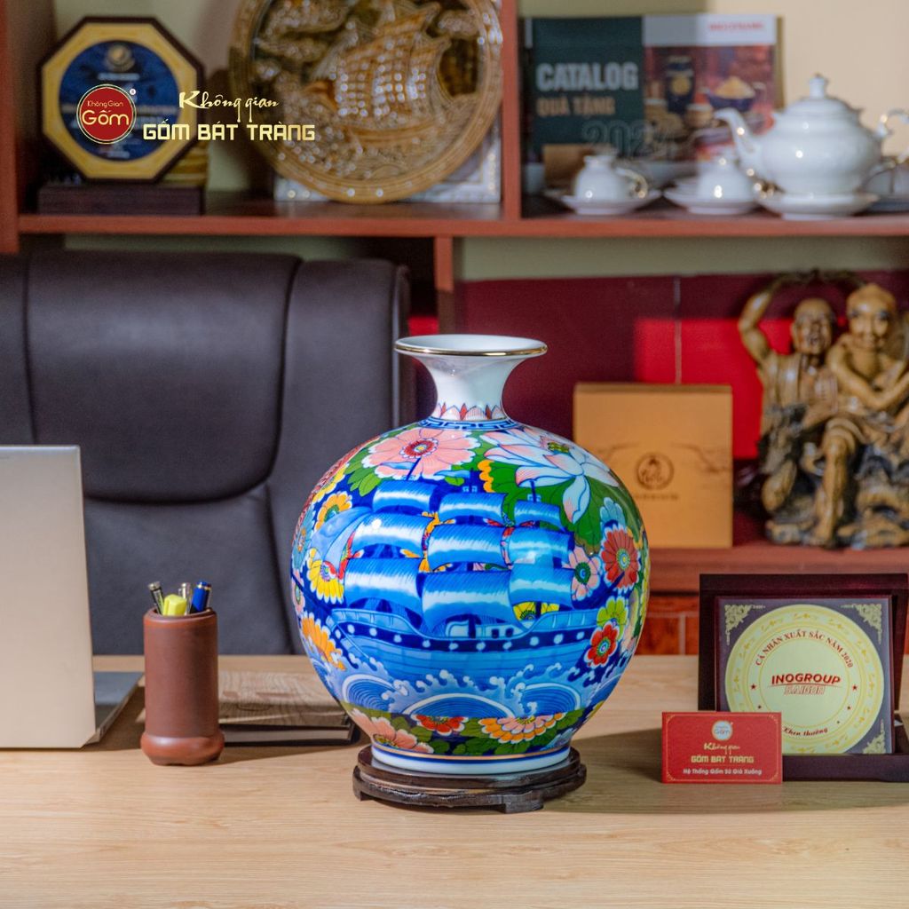 Quả Hút Lộc Nhị Cảnh Niên Niên Hữu Dư Thuận Buồm Vẽ Vàng