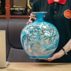 Quả Hút Lộc Niên Niên Hữu Dư Chạm Nổi Vẽ Vàng