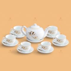 Bộ trà quai lượn sen vàng kẻ chỉ vàng - Mẫu 01
