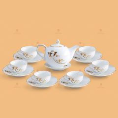 Bộ trà Mẫu Đơn sen vàng kẻ chỉ vàng - Mẫu 01
