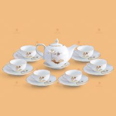 Bộ trà Mẫu Đơn sen vàng kẻ chỉ vàng - Mẫu 03