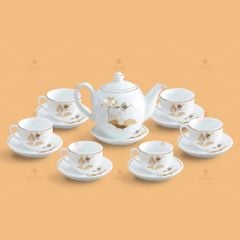 Bộ trà dáng Minh Long sen vàng kẻ chỉ vàng - Mẫu 03