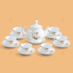 Bộ trà Đài Các sen vàng kẻ chỉ vàng - Mẫu 03