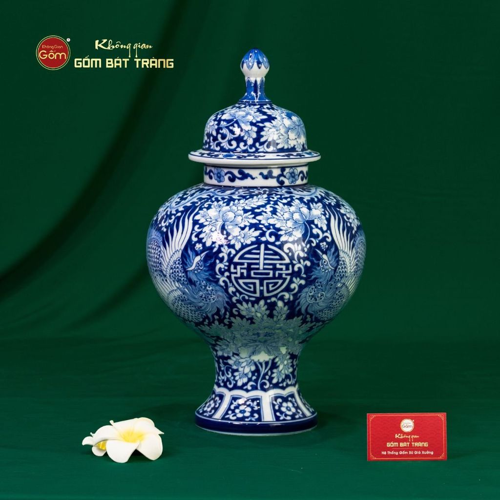 Thạp Song Phụng Ngàn Hoa Vạn Phúc Trường Thọ Lam Ngọc Bình An