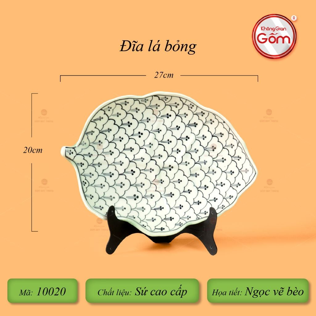 Đĩa Lá Bỏng Men Xanh Ngọc Vẽ Bèo