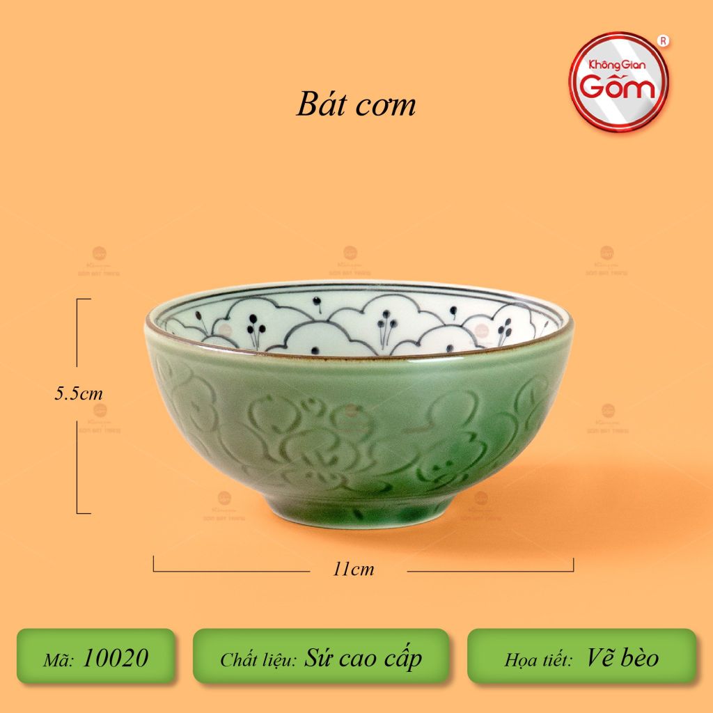Bát Cơm Men Xanh Ngọc Vẽ Bèo