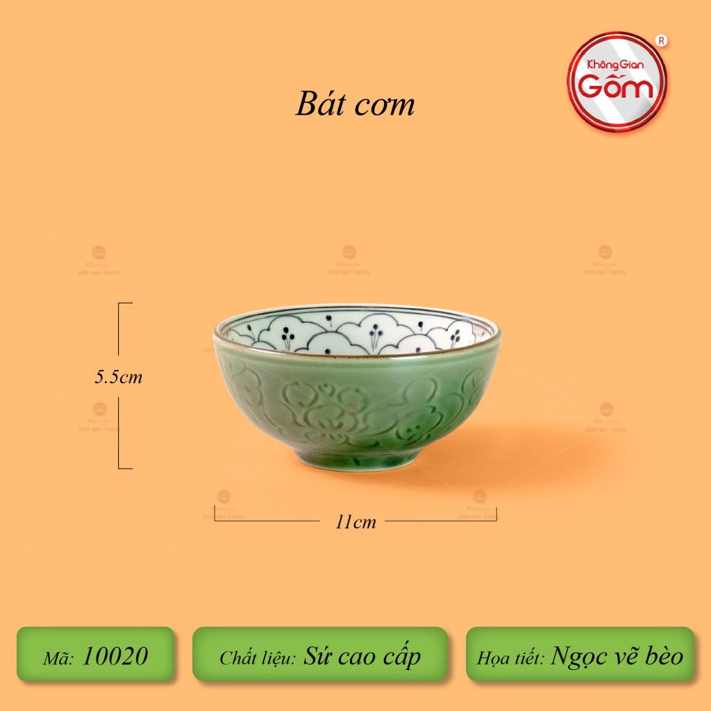 Bộ Bàn Ăn 6 Người (12 món) Men Xanh Ngọc Vẽ Bèo