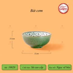 Bộ Bàn Ăn 6 Người (12 món) Men Xanh Ngọc Vẽ Bèo