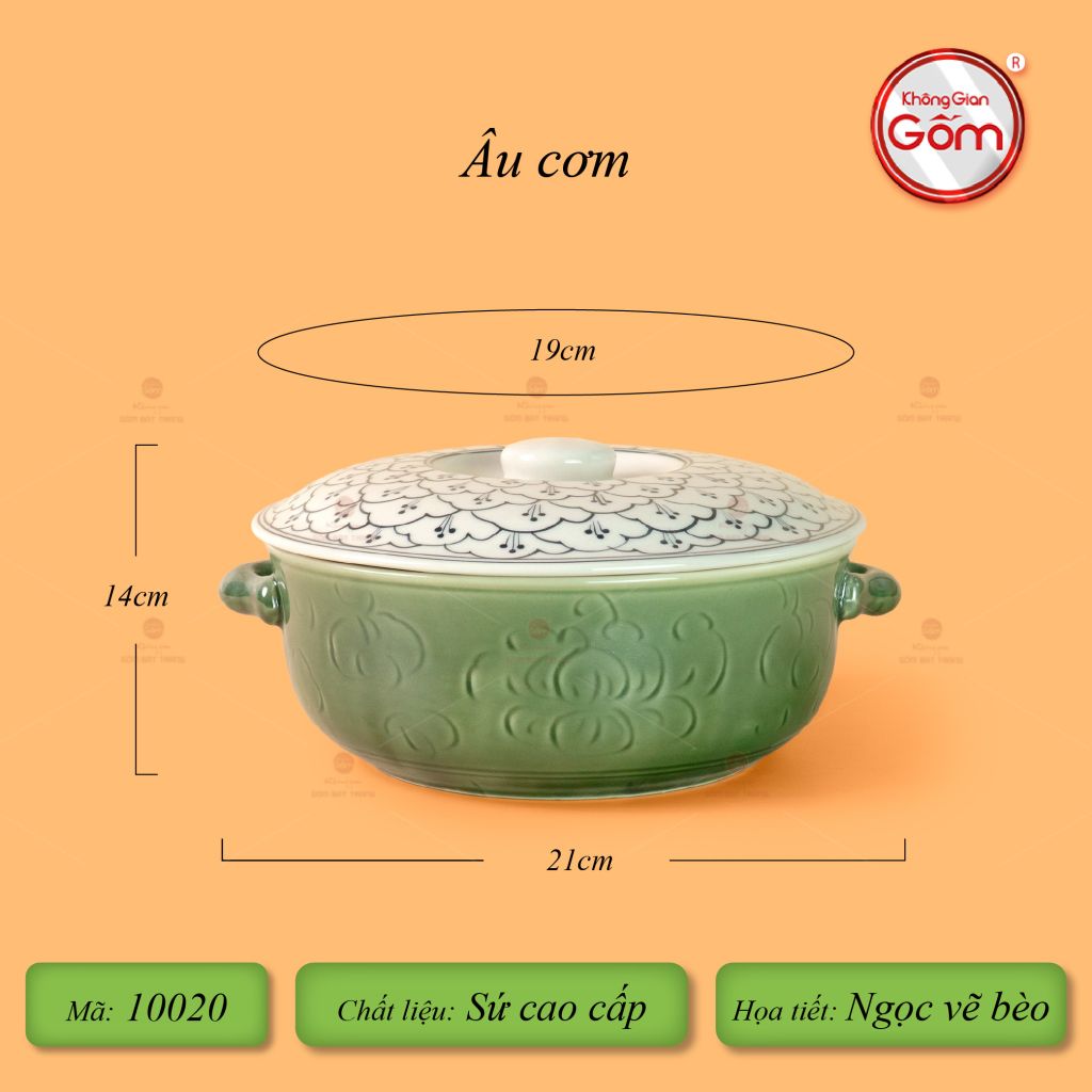 Bộ Bát Đĩa Bát Tràng Men Xanh Ngọc Vẽ Bèo