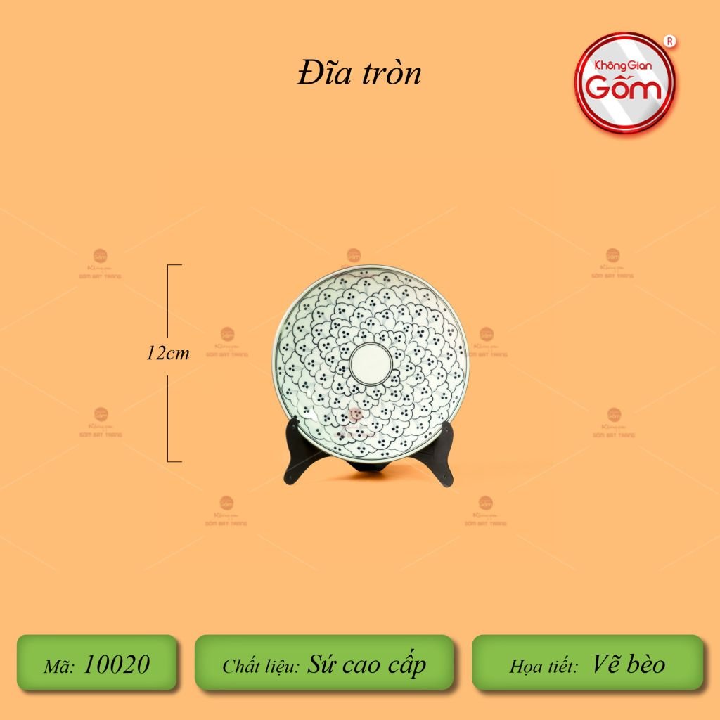 Đĩa Tròn Men Xanh Ngọc Vẽ Bèo