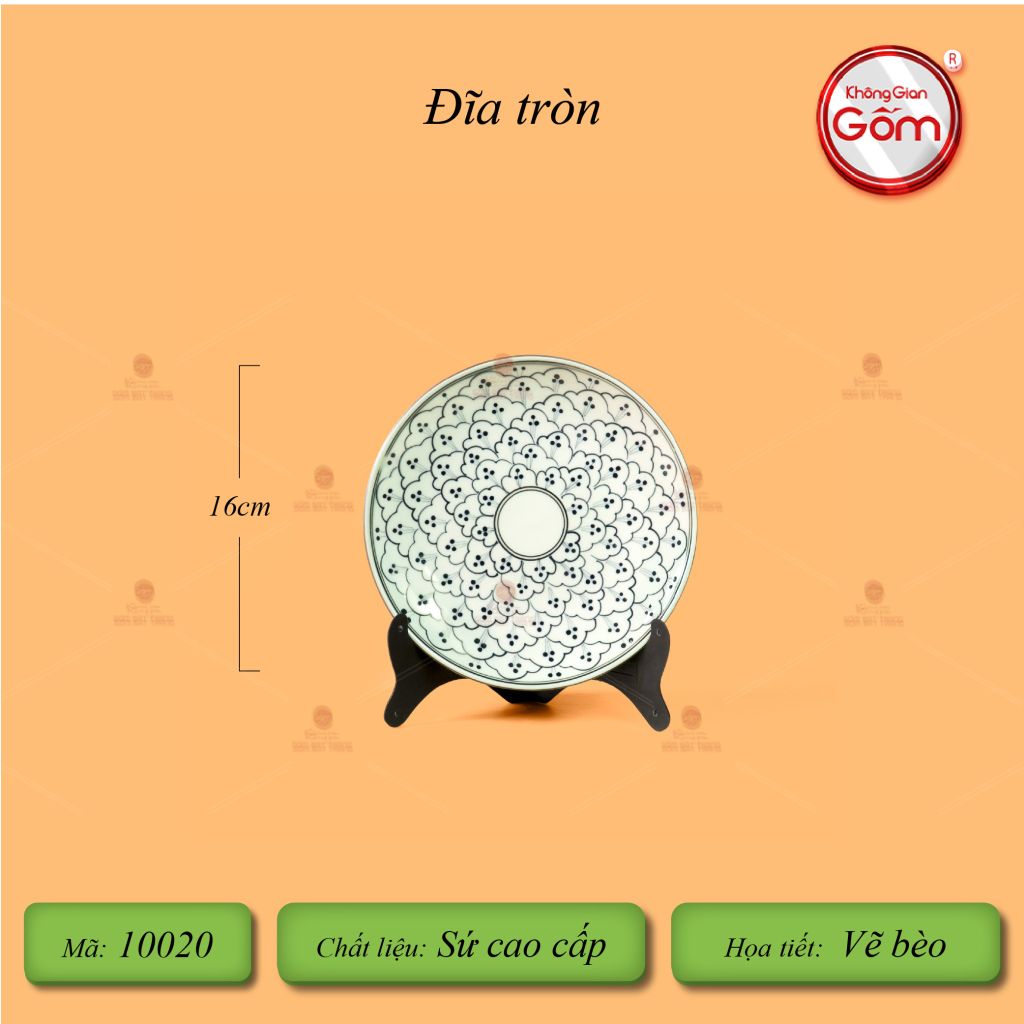 Đĩa Tròn Men Xanh Ngọc Vẽ Bèo