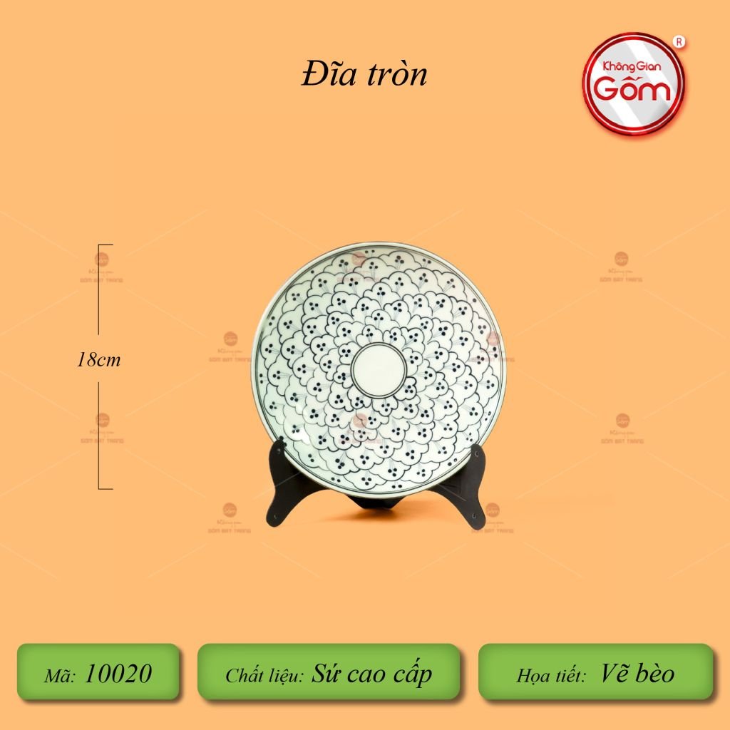 Đĩa Tròn Men Xanh Ngọc Vẽ Bèo