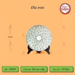 Đĩa Tròn Men Xanh Ngọc Vẽ Bèo