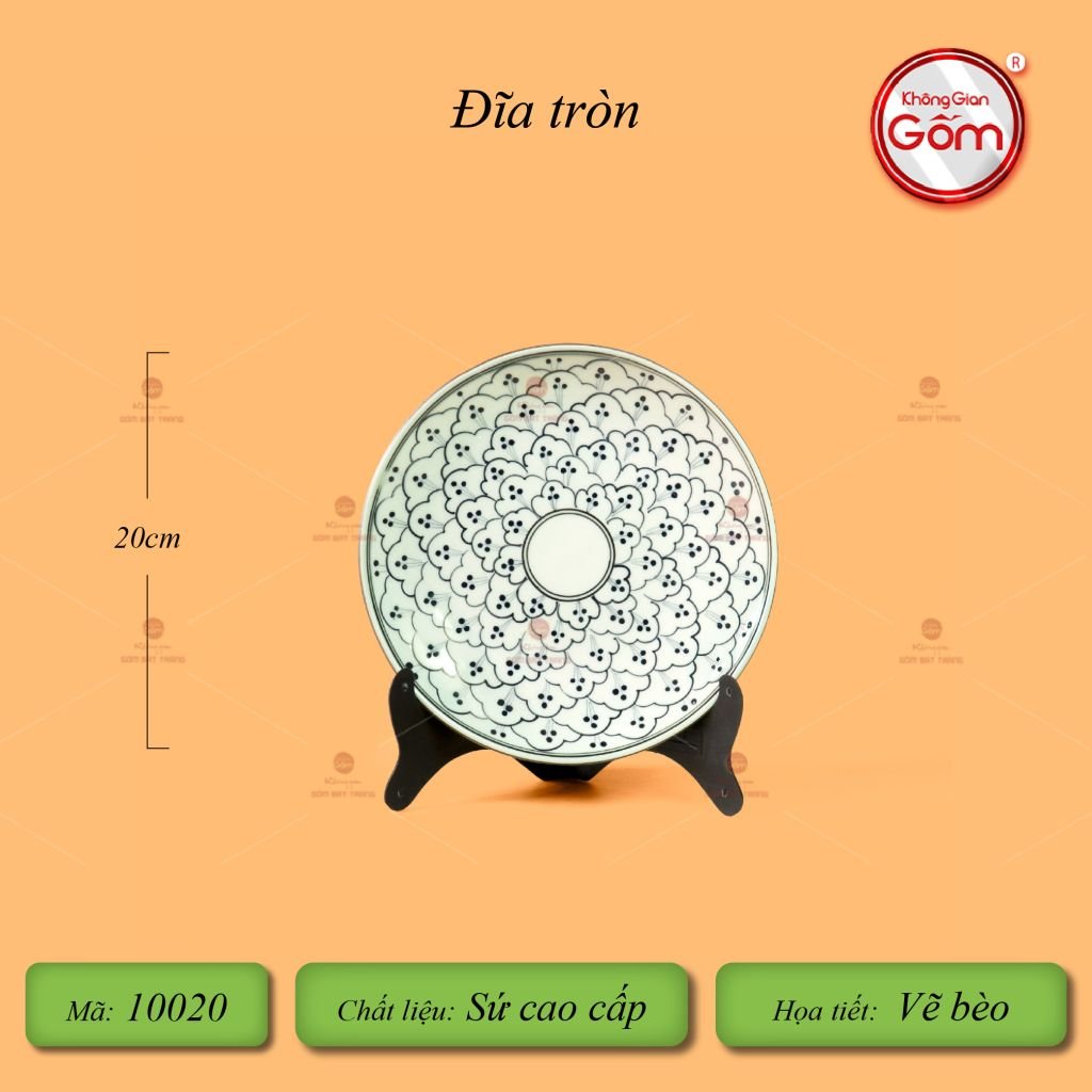 Đĩa Tròn Men Xanh Ngọc Vẽ Bèo
