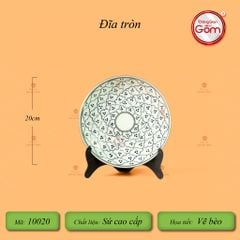 Đĩa Tròn Men Xanh Ngọc Vẽ Bèo