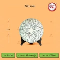 Đĩa Tròn Men Xanh Ngọc Vẽ Bèo