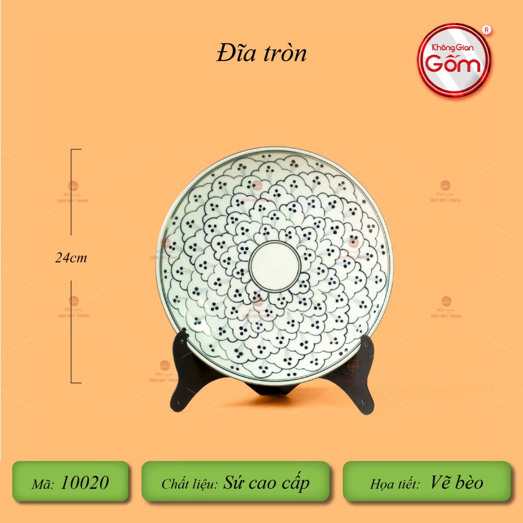 Đĩa Tròn Men Xanh Ngọc Vẽ Bèo