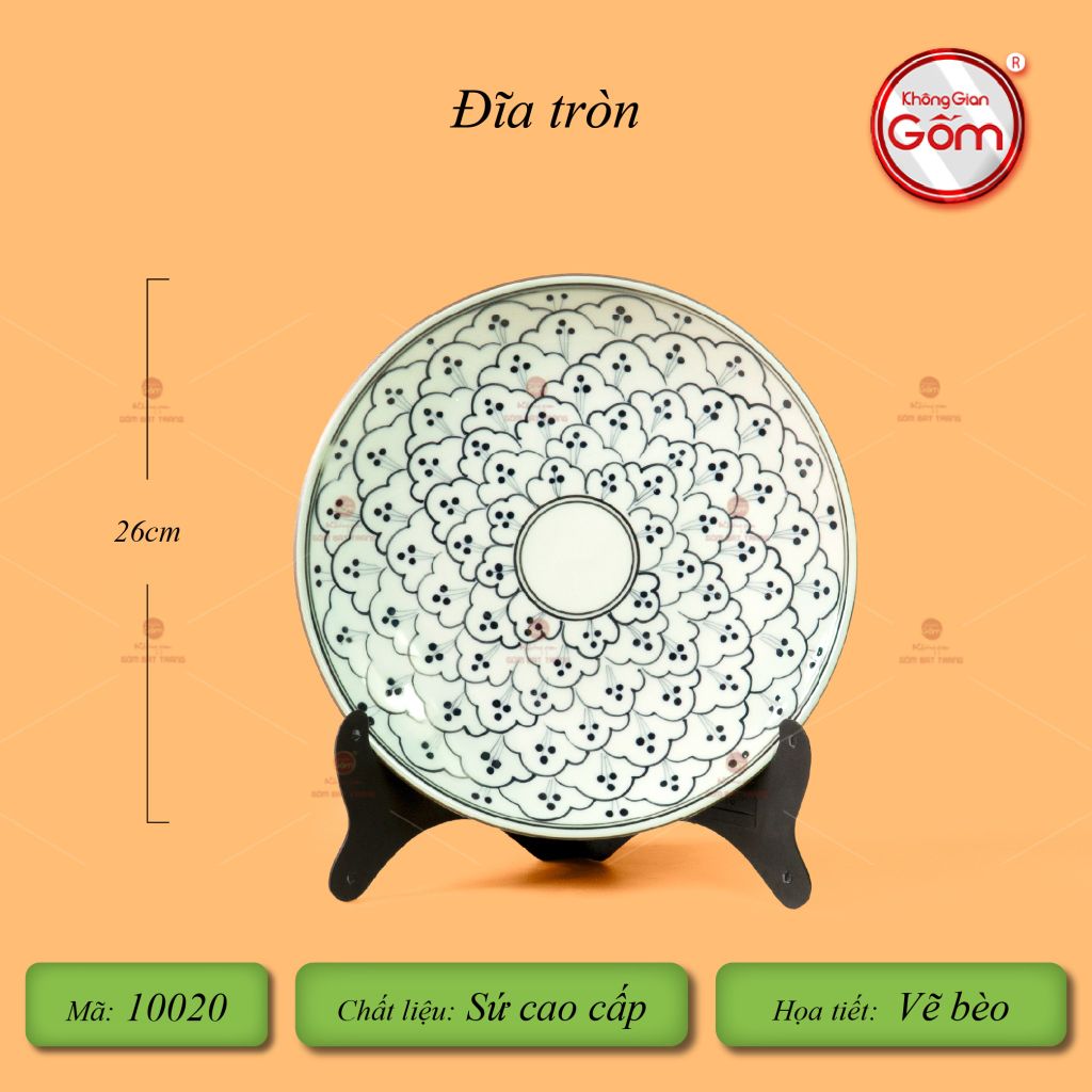 Đĩa Tròn Men Xanh Ngọc Vẽ Bèo