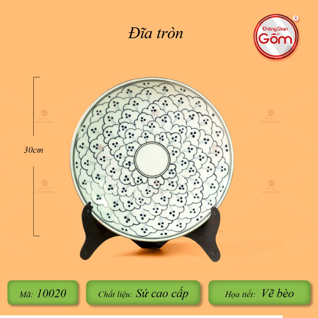 Đĩa Tròn Men Xanh Ngọc Vẽ Bèo