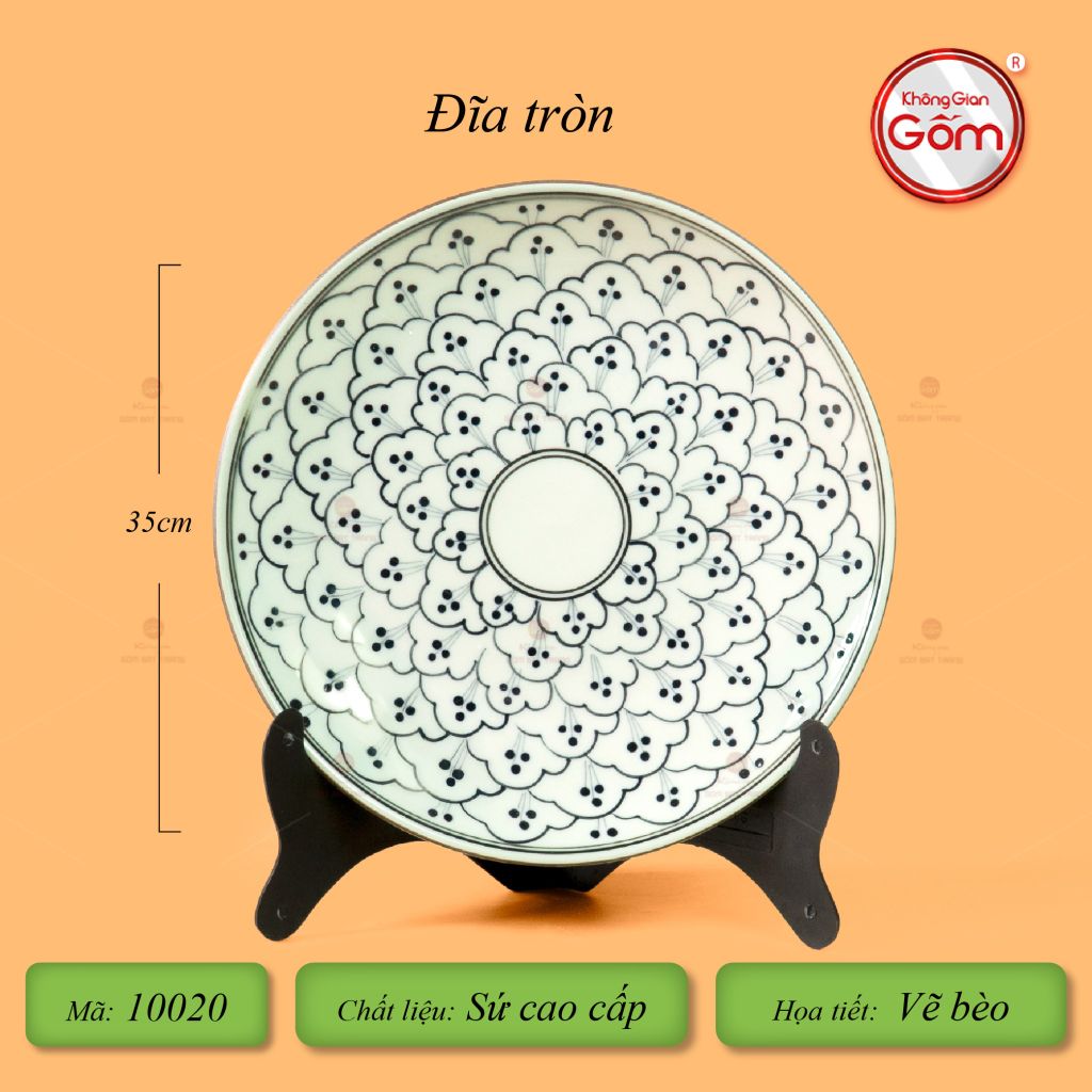Đĩa Tròn Men Xanh Ngọc Vẽ Bèo