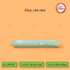 Khay Chữ Nhật Men Ngọc Hoa Đào Trắng