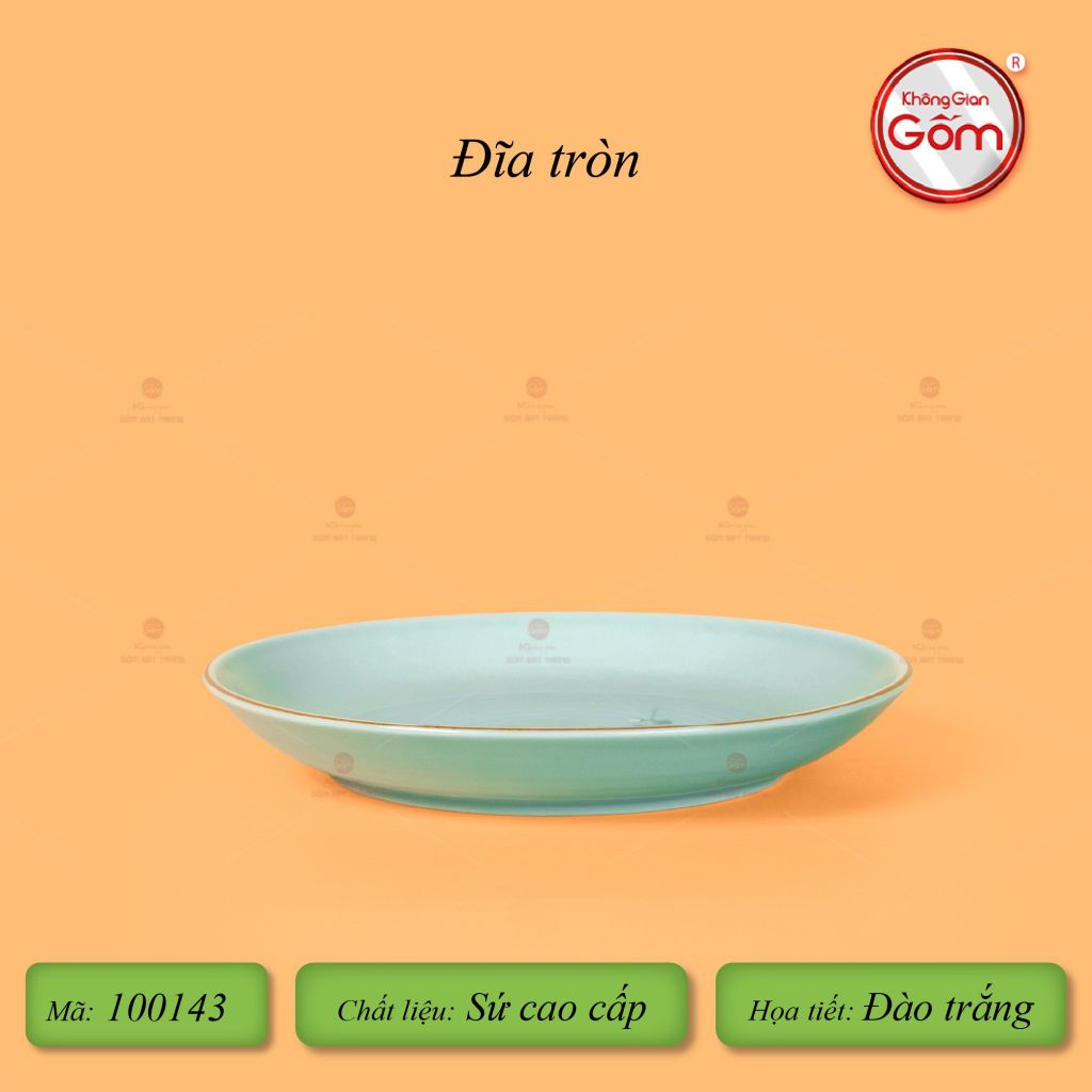 Đĩa Tròn Men Ngọc Hoa Đào Trắng