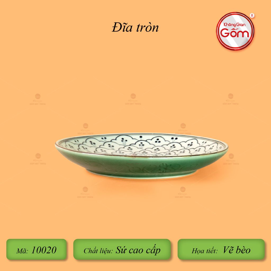 Bộ Bàn Ăn 10 Người (23 món) Men Xanh Ngọc Vẽ Bèo