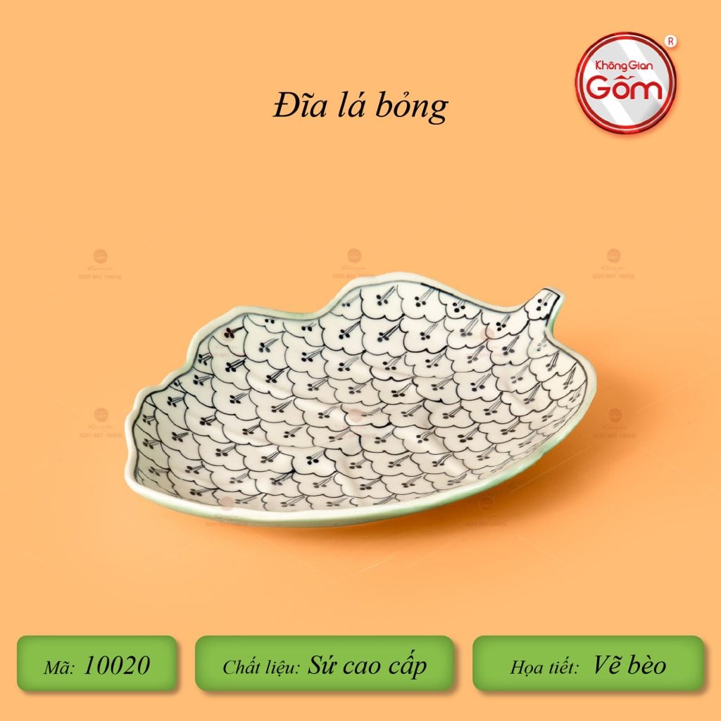 Đĩa Lá Bỏng Men Xanh Ngọc Vẽ Bèo