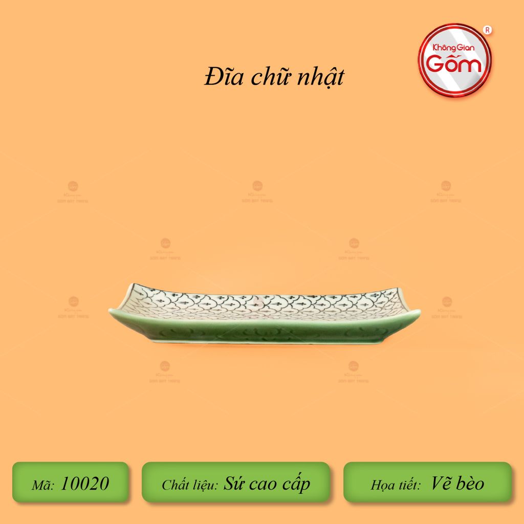 Bộ Bàn Ăn 10 Người (23 món) Men Xanh Ngọc Vẽ Bèo