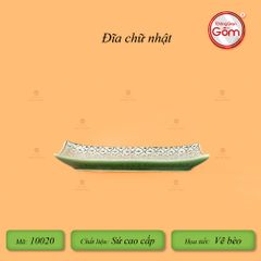 Đĩa Chữ Nhật Men Xanh Ngọc Vẽ Bèo