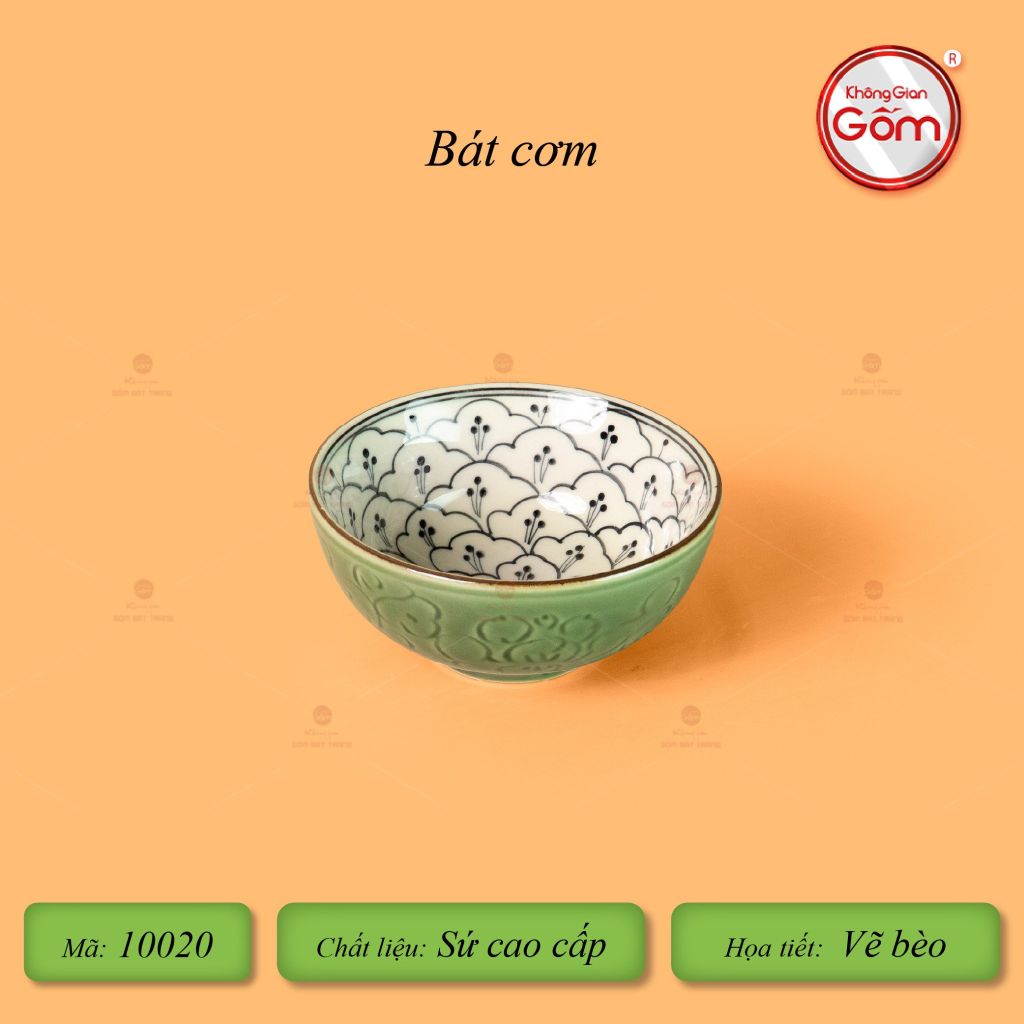 Bộ Bàn Ăn 6 Người (12 món) Men Xanh Ngọc Vẽ Bèo