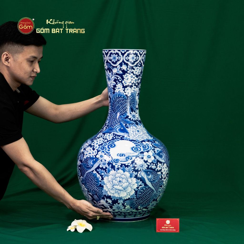 Tỏi Bình Cửu Ngư Chầu Nguyệt Lam Ngọc Bình An