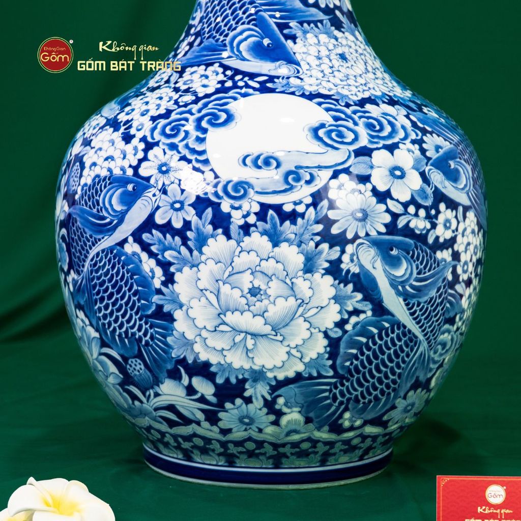 Tỏi Bình Cửu Ngư Chầu Nguyệt Lam Ngọc Bình An