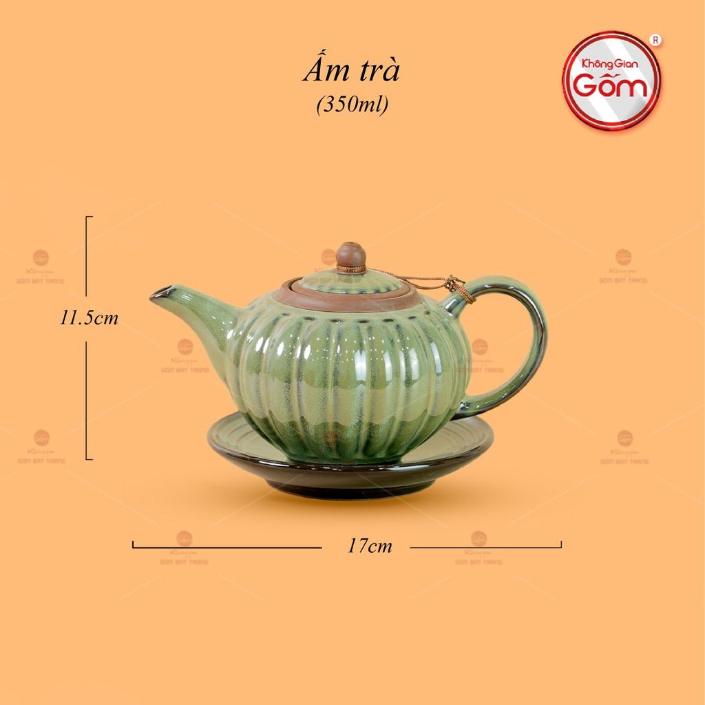 Bộ Ấm Chén Tròn Múi Xanh Ngọc