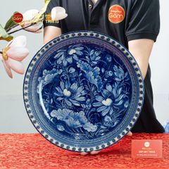 Đĩa Trưng Bày Men Lam Hoa Sen Nở Rộ